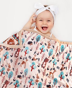 Babyhug Premium Reversible Plush Soft & Warm Double Layer Jungle & Geometric Print- Beige