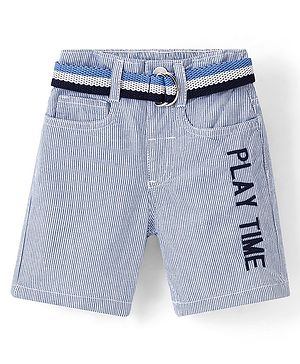 Babyhug 100% Cotton Above Knee Length Striped Bermuda - Blue