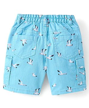 Babyhug Twill Woven Above Knee Length Bermuda Bird Print -Sky Blue