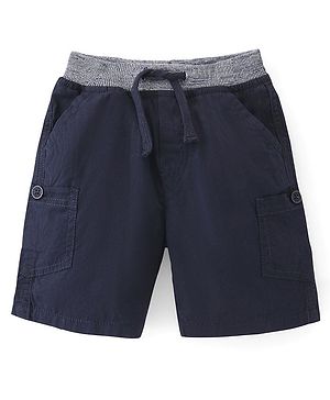 Babyhug Cotton Woven Solid Color Shorts - Navy Blue