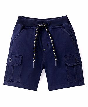 Babyhug  Cotton Spandex  Woven Solid Colour Shorts - Navy Blue
