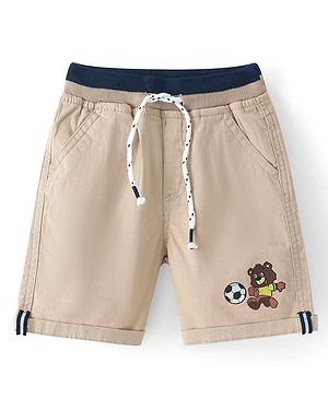 Babyhug Cotton Spandex Bear Printed Shorts -  Beige