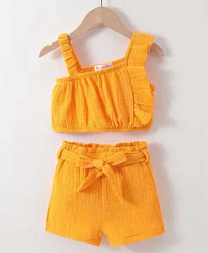 Kookie Kids Sleeveless Top & Shorts with Frill Detailing - Yellow