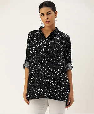 Blush 9 Full Sleeves Star Printed Maternity Shirt - Black