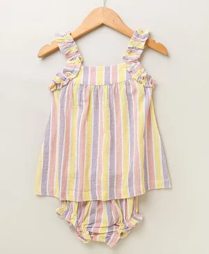 Sweetlime by A.S Organic Cotton Sleeveless Striped Dress With Bloomer Set - Multi Colour