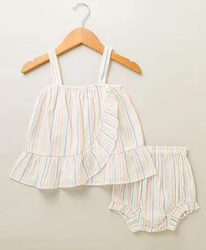 Sweetlime by A.S Organic Cotton Sleeveless Striped Dress With Coordinating Bloomer Set - White
