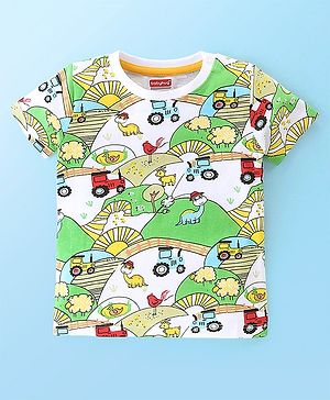 Babyhug 100% Cotton Knit Half Sleeves T-Shirt Animal & Vehicle Print - Multicolor