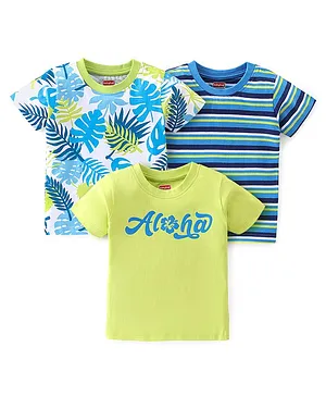 Babyhug Cotton Knit Half Sleeves T-Shirts Text Graphic Print Pack of 3 - Blue & Green