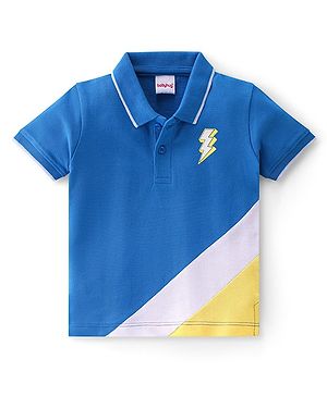 Babyhug 100% Cotton Knit Half Sleeves Polo T-Shirt Cut & Sew Design - Yellow & Blue