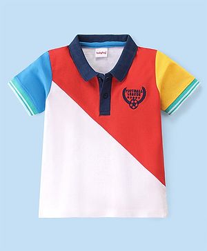 Babyhug Cotton Knit Half Sleeves Text Graphics Polo T-Shirt - Multicolour