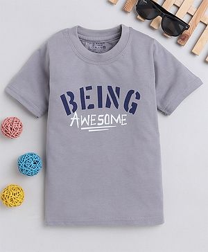 Fourfolds Half Sleeves Being Awesome Text Printed Tee - Grey