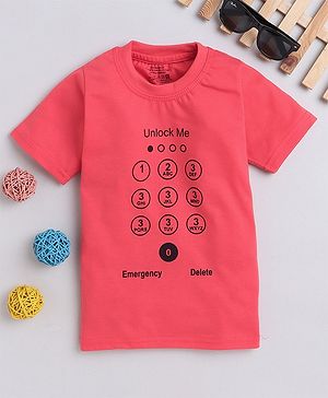 Fourfolds Half Sleeves Unlock Me Text & Number Printed Tee - Pink