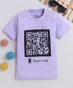 Fourfolds Half Sleeves Bar Code Printed Tee - Purple