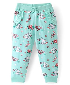 Babyhug Cotton Looper Knit Full Length Lounge Pant Floral Print - Blue