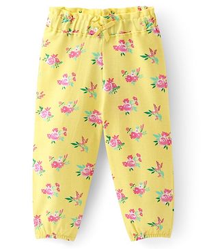 Babyhug Cotton Looper Knit Full Length Lounge Pant Floral Print - Yellow