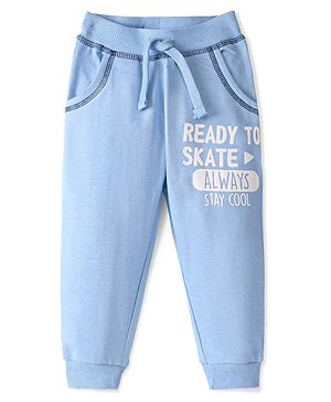 Babyhug Cotton Looper Knit Full Length Lounge Pant Text Print - Blue