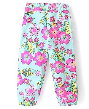 Babyhug Cotton Looper Knit Full Length Lounge Pant With Floral Print - Blue