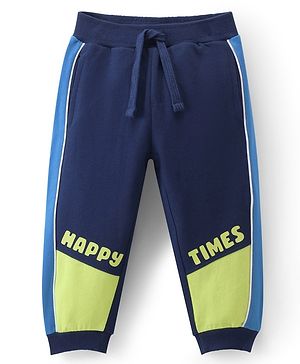 Babyhug Cotton Looper Knit Full Length Lounge Pant Text Print - Navy Blue