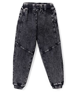 Babyhug Cotton Looper Knit Full Length Jogger Pant Cut & Sew Design Solid Colour   - Black