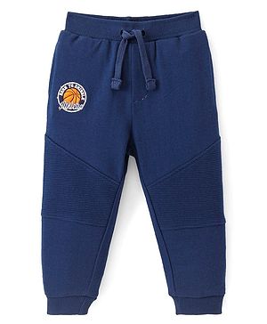 Babyhug Cotton Looper Knit Full Length Track Pant Basketball Embroidery - Navy Blue