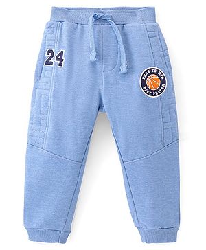 Babyhug Cotton Looper Knit Full Length Lounge  Pant Number Embroidery - Blue