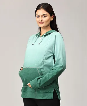 The Mom Store Full Sleeves Ombre Maternity Hooded Sweatshirt With Concealed Zipper Nursing Access - Green