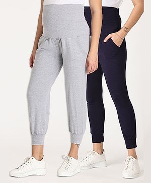 The Mom Store Pack Of 2 Comfy Maternity Joggers -  Navy Blue & Grey