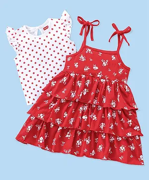 Babyhug Cotton Short Sleeves Checks Frock with Bow & Leggings