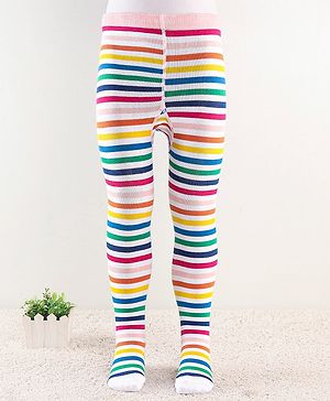 Cute Walk by Babyhug Anti Bacterial Footed Striped Tights  - Multicolor