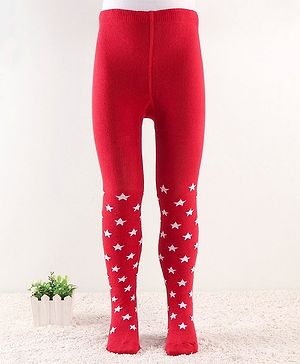 Cute Walk by Babyhug Footed Anti Bacterial Star Design Tights -Red