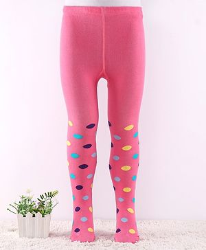 Cute Walk by Babyhug Non Terry Knit Footed Anti Bacterial Polka Dot Design Tights - Pink