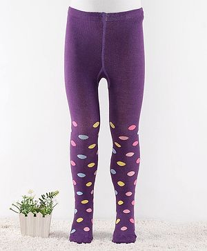 Cute Walk by Babyhug Anti-Bacterial Cotton Knit Footed Tights Polka Dot Print - Purple