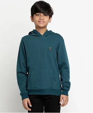 Lil Tomatoes Full Sleeves Placement Embroidered Light Weight Cotton Looper Sweatshirt - Teal Blue