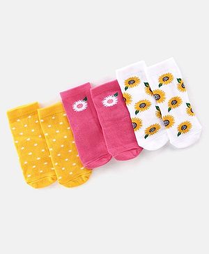 Cute Walk By Babyhug Anti-Bacterial Ankle Length Socks Polka Dot & Floral Design Pack Of 3 - Multicolor