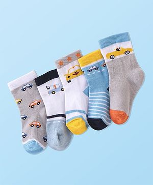 Cute Walk by Babyhug Anti-Bacterial Ankle Length Socks Car Design Pack of 5 - Multicolour