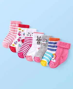 Cute Walk by Babyhug Anti-Bacterial Ankle Length Socks Bunny Design Pack of 7 - Multicolour