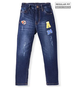 Pine Kids Full Length Washed Denim Jeans With Football Patch Detailing - Blue