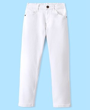 Pine Kids Cotton Elastane Full Length Solid Denim Jeans - White