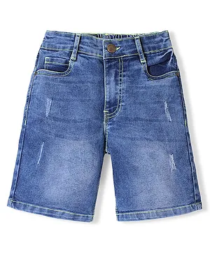 Pine Kids Denim Woven Above Knee Length Washed Shorts - Blue