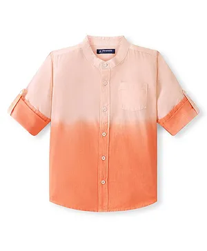 Pine Kids Cotton Woven Full Sleeves Solid Color Shirt - Orange