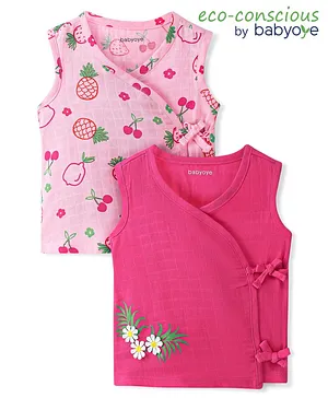 Babyoye 100% Organic Cotton Woven Sleeveless Vest Floral Print Pack of 2 - Pink