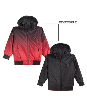 Okane Knit Full Sleeves Reversible Hooded Jacket - Red