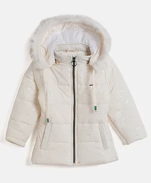 Okane Knit Full Sleeves Hooded Jacket - White