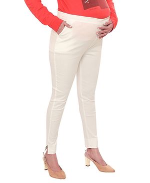 Mama & Bebe Solid   Adjustable Elastic Pre & Post Pregnancy Trousers - Cream