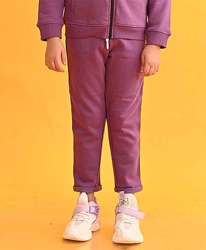 Anthrilo Shimmer Tape Embellished Fleece Jogger - Purple