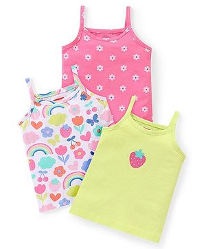 Babyhug 100% Cotton Knit Sleeveless Floral Printed Slips Pack of 3 - Multicolour