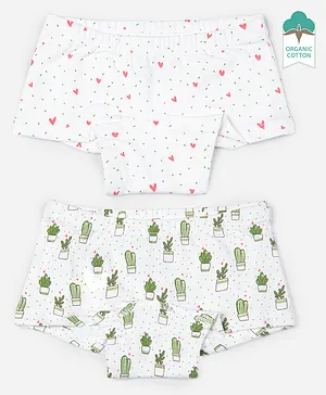 Keebee Organics Pack Of 2 Cactus & Heart Printed Organic Cotton Boy Shorts Panties - Pink