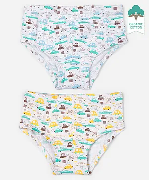Keebee Organics Pack Of 2 Rolling Cars & Printed Organic Cotton Briefs - White