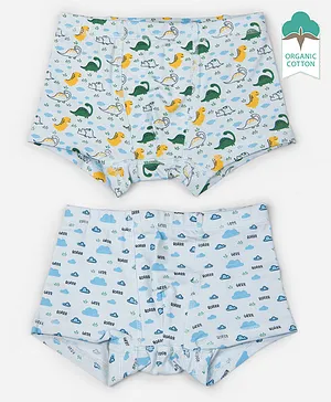 Keebee Organics Pack Of 2 Paper Dinosaurs & Clouds Organic Cotton Boxer Briefs - Blue