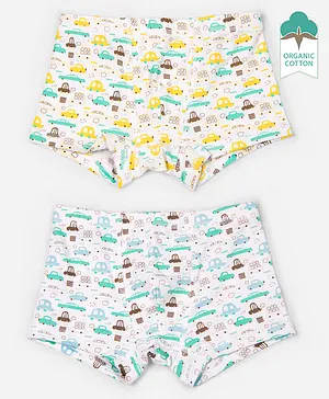 Keebee Organics Pack Of 2 Rolling Cars Printed Organic Cotton Boxer Briefs - White